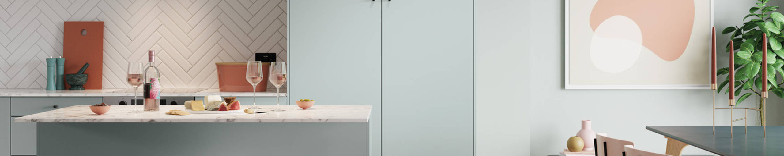 Nova by Magnet. Affordable slab door kitchen available in matt and super glass. 6 colours to chose from.
