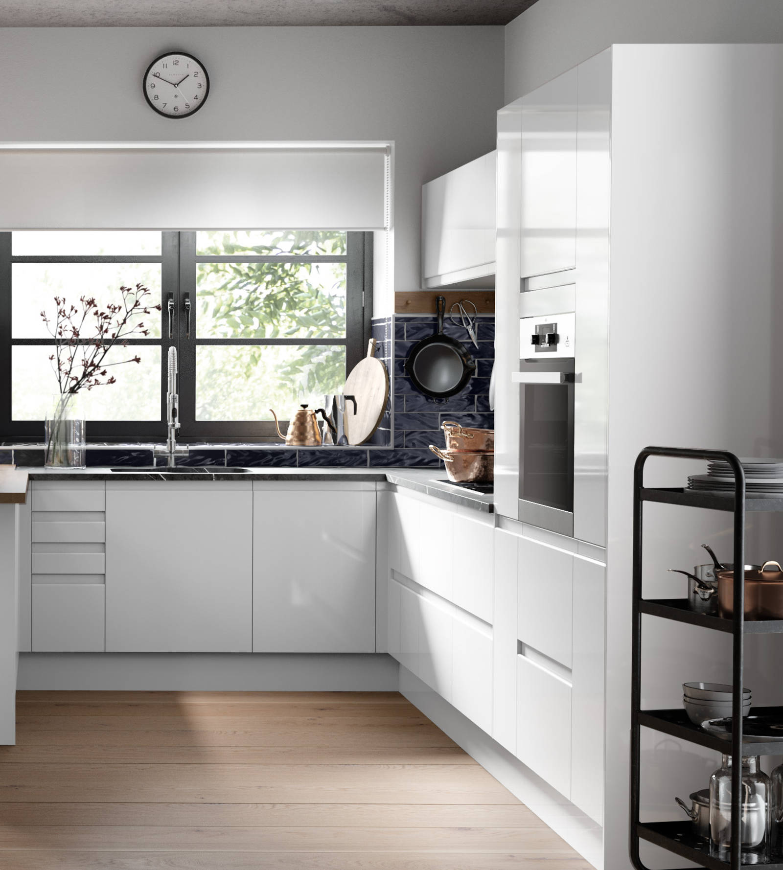 Luna Kitchen from Magnet. An affordable handless look with integrated J Pull doors for a stylish and modern look.