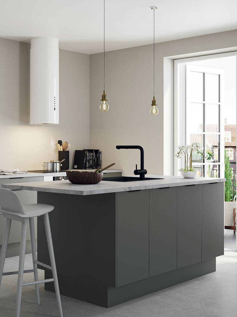 Norema kjøkken Basic Collection Stjernøya grønn kjøkkenøy flatpakket kjøkken grønt kjøkken