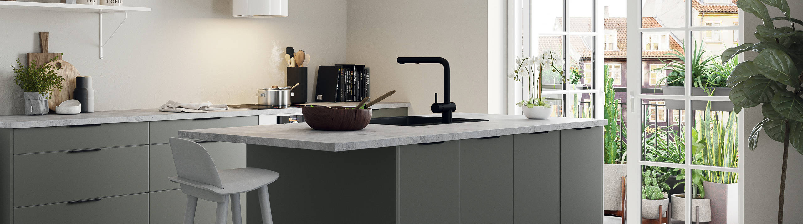 Norema kjøkken Basic Collection Stjernøya grønn kjøkkenøy flatpakket kjøkken grønt kjøkken