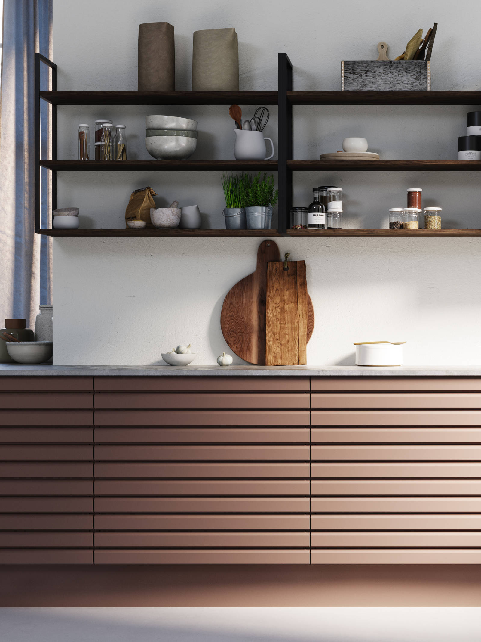 Kjøkkenmodellen Eikeli representerer en lun og nordisk eiketrend. Med sine malte lamellfronter i heltre eik, byr modellen på referanser til både kulinarisk bistro og urbane kafémiljøer.  Eikeli fåes kun som underskap.