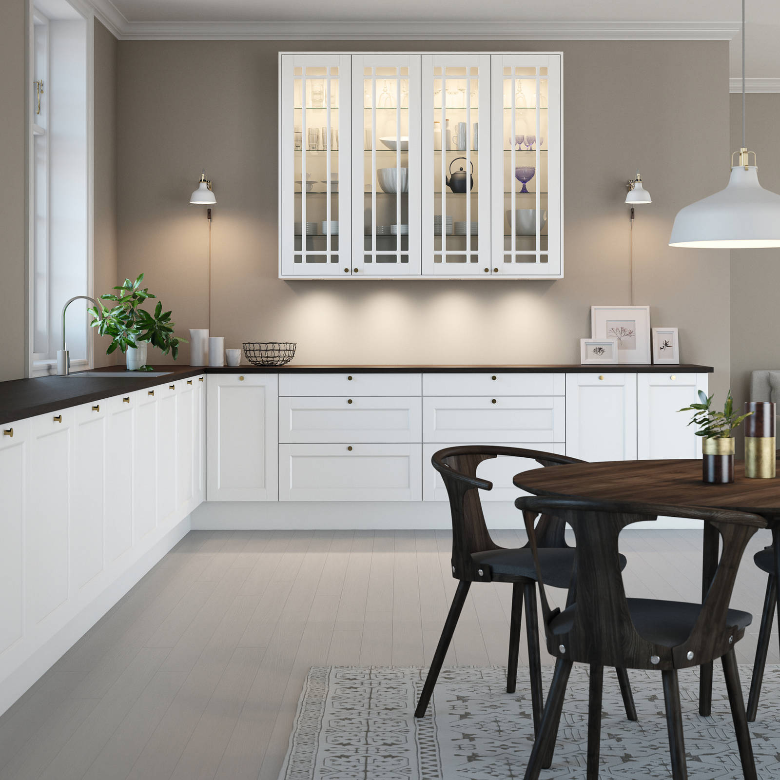 Norema Fager klassisk hvit klassisk kjøkken vitrinedører med glass