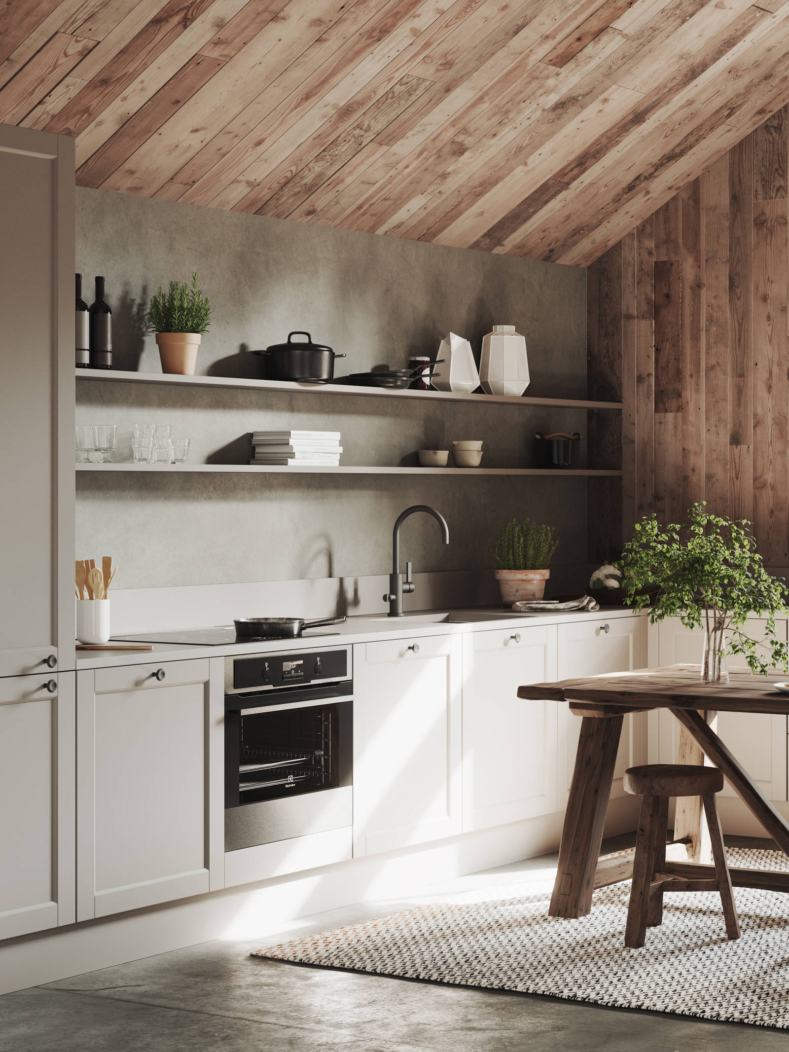 Rustikk og landlig kjøkkenmodell i heltre eik. Front med enkel ramme og slett fylling gjør at du kan variere uttrykket på kjøkkenet fra det helt moderne til det rustikke landlige preget alt etter hvilket tilbehør du velger.