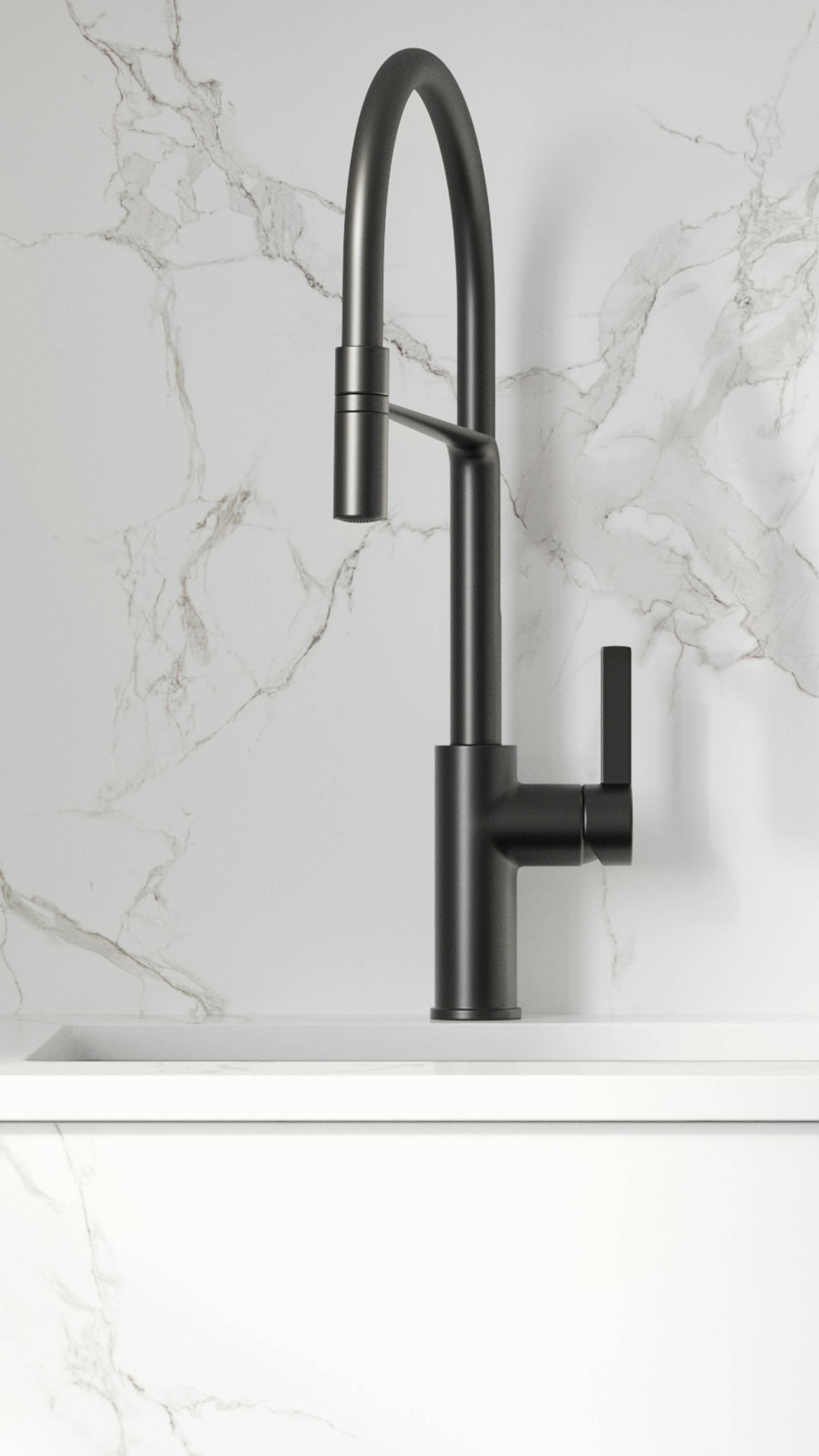 Close-up of sink and black tap in Hoxton Sumi black kitchen