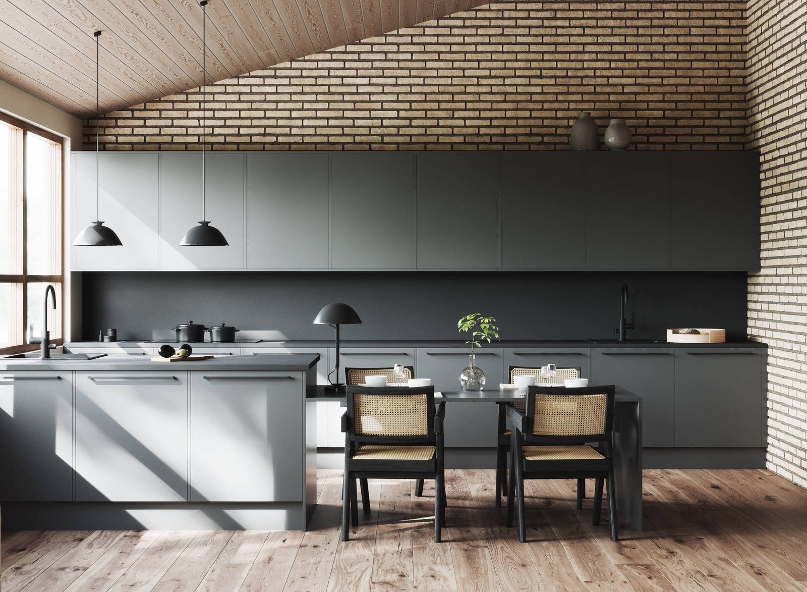 Marbodal Arkitekt Plus - i färgen Granit. Bänkskiva Zeus Antracit i laminat. Handtag Solo svart.