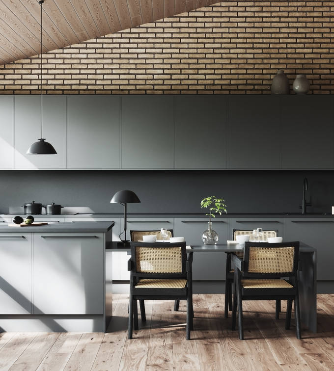 Marbodal Arkitekt Plus - i färgen Granit. Bänkskiva Zeus Antracit i laminat. Handtag Solo svart.