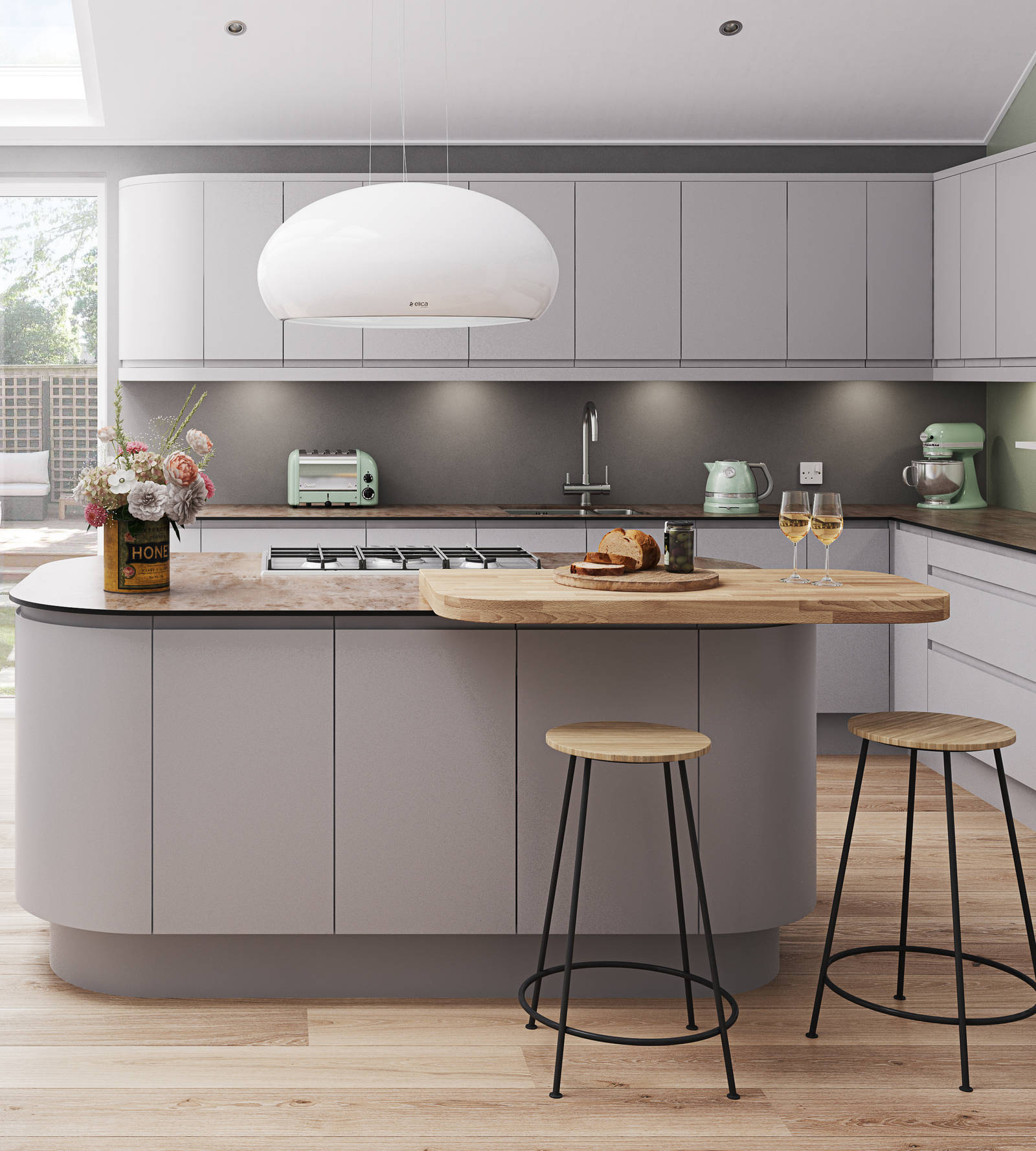 Luna Kitchen from Magnet. An affordable handless look with integrated J Pull doors for a stylish and modern look.