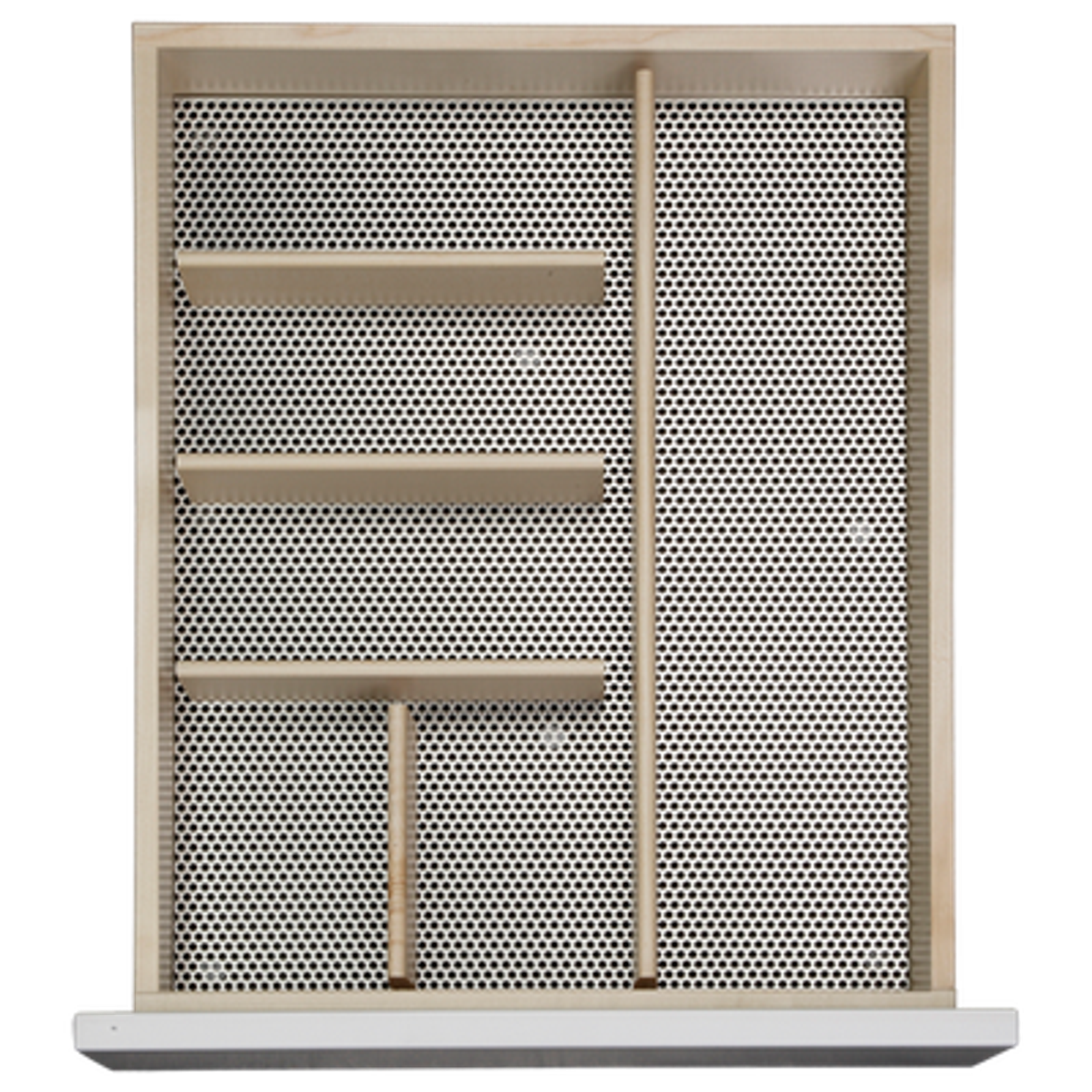 Utensil organizer in stainless steel and solid wood for 45 cm drawer