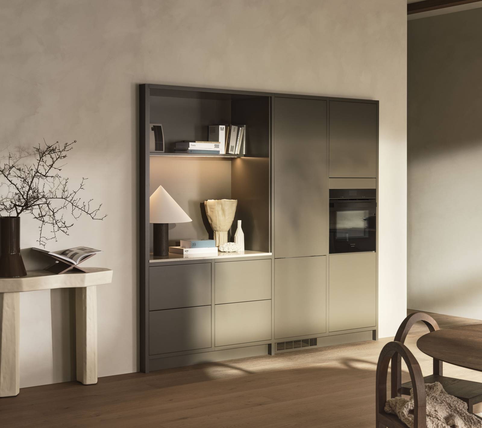 Varm minimalisme integrerede skabe