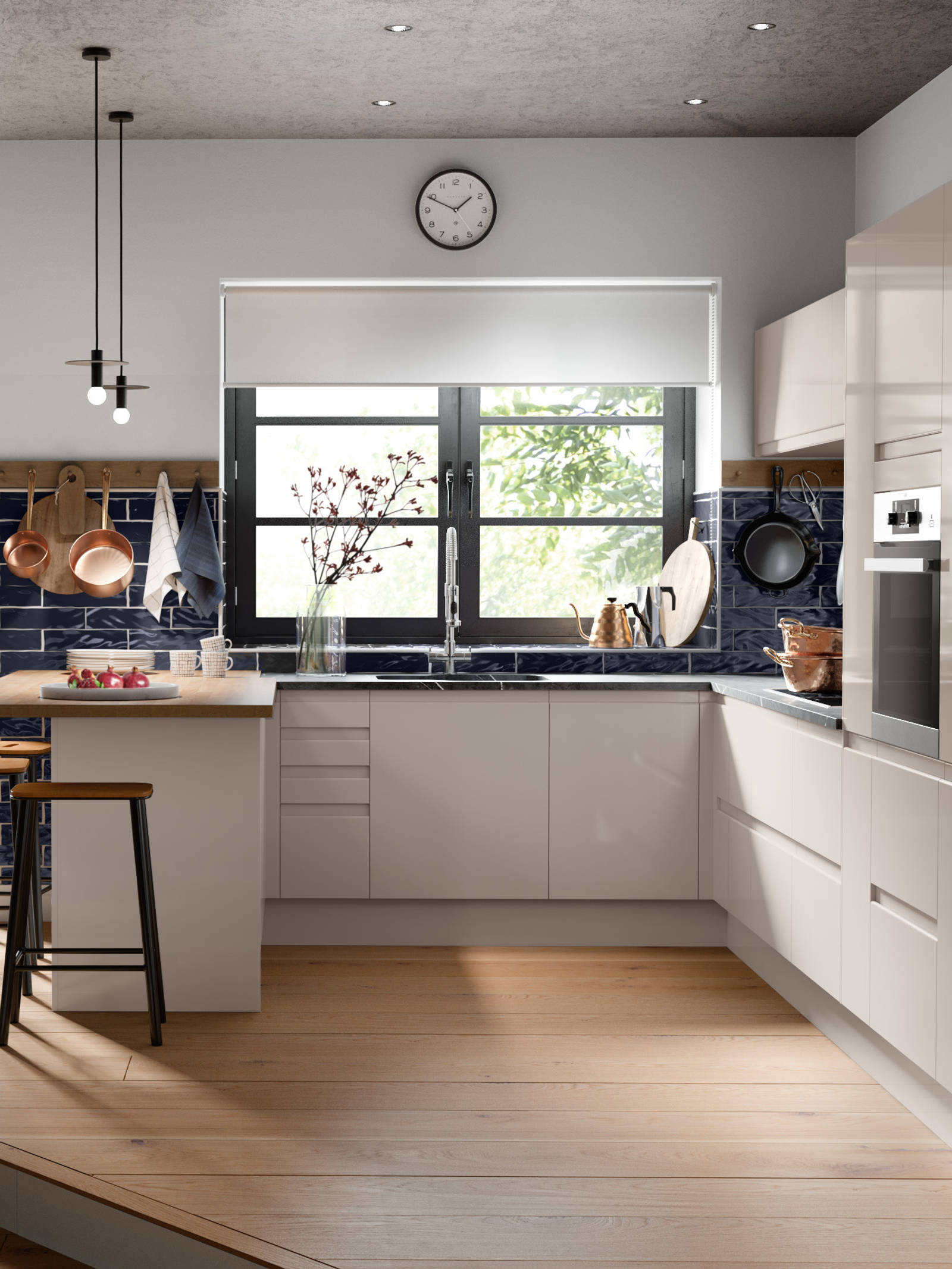 Luna Kitchen from Magnet. An affordable handless look with integrated J Pull doors for a stylish and modern look.