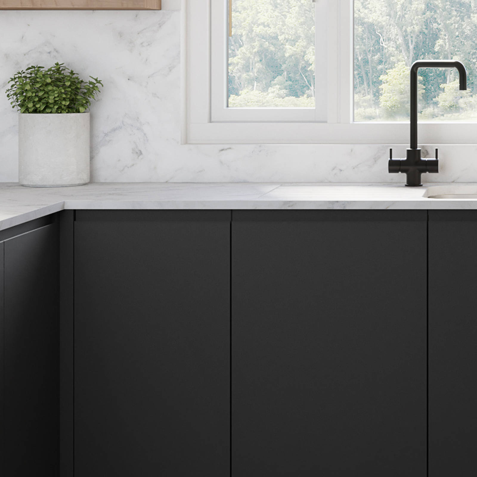 Luna Kitchen from Magnet. An affordable handless look with integrated J Pull doors for a stylish and modern look.