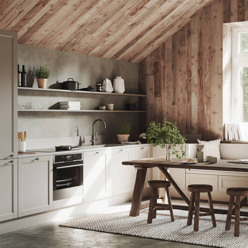 Rustikk og landlig kjøkkenmodell i heltre eik. Front med enkel ramme og slett fylling gjør at du kan variere uttrykket på kjøkkenet fra det helt moderne til det rustikke landlige preget alt etter hvilket tilbehør du velger.