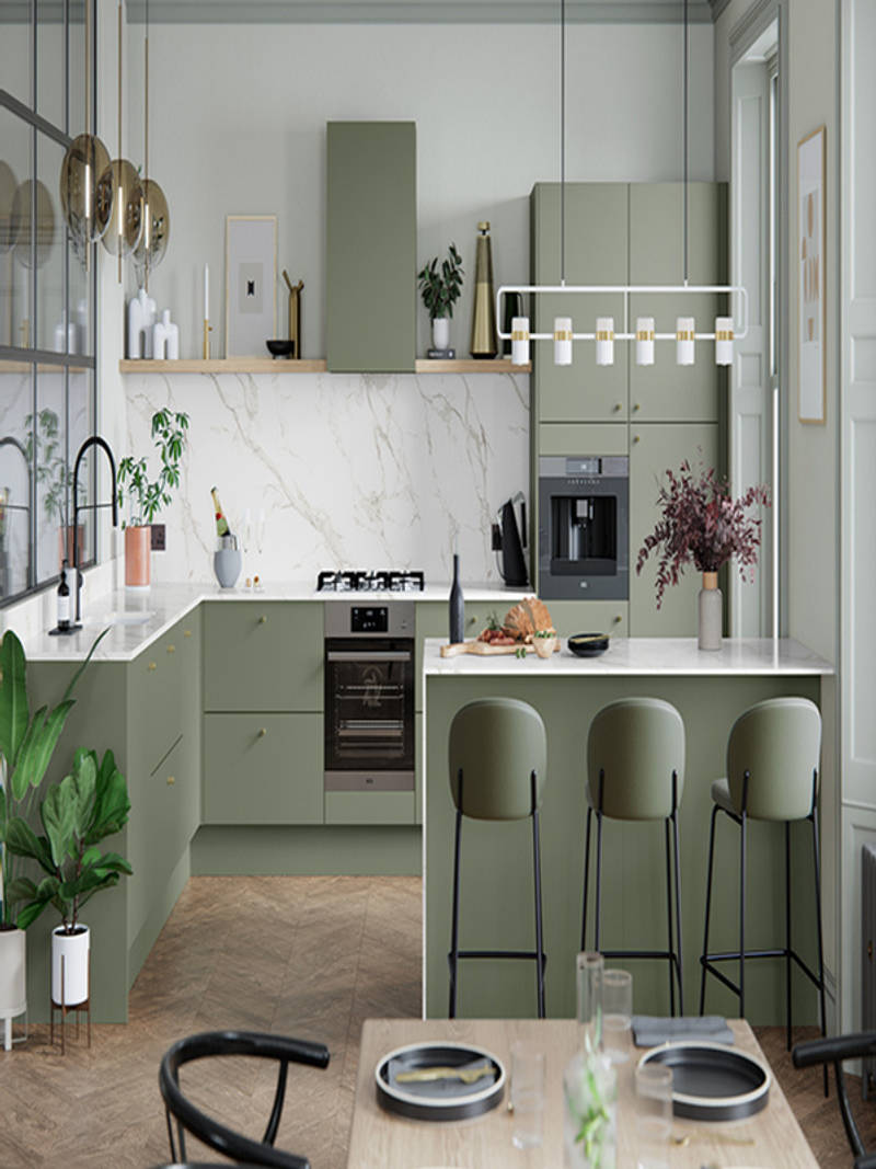 Soho from Magnet. Bold slab doors style this premium contemporary kitchen design available in 20 colours.