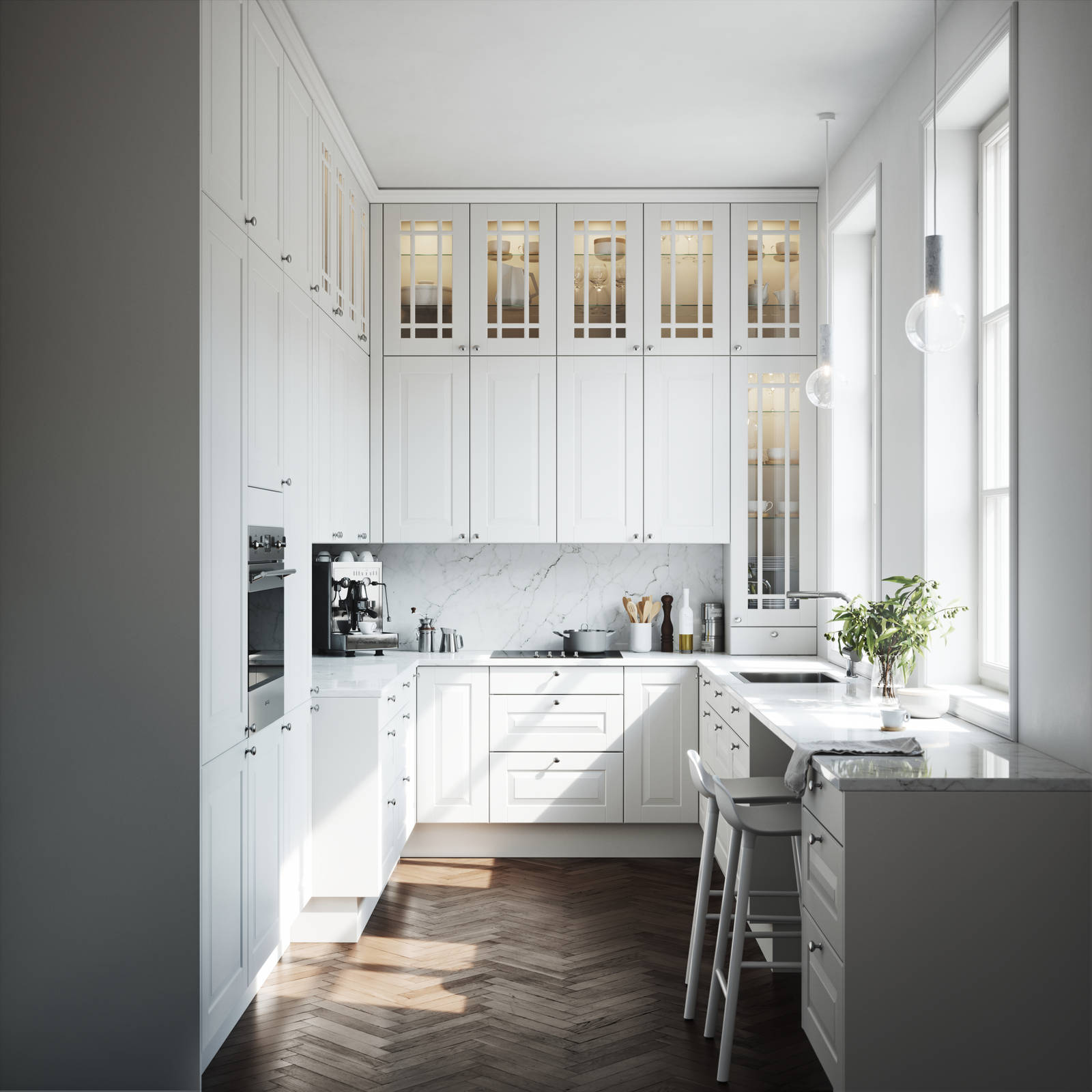 Eksklusivt tradisjonskjøkken med herskapelig preg. Klassiske speilfronter med fylling og markerte profilspor som gir dybdevirkning og skyggespill. Herregaard leveres med fronter i MDF eller eik.