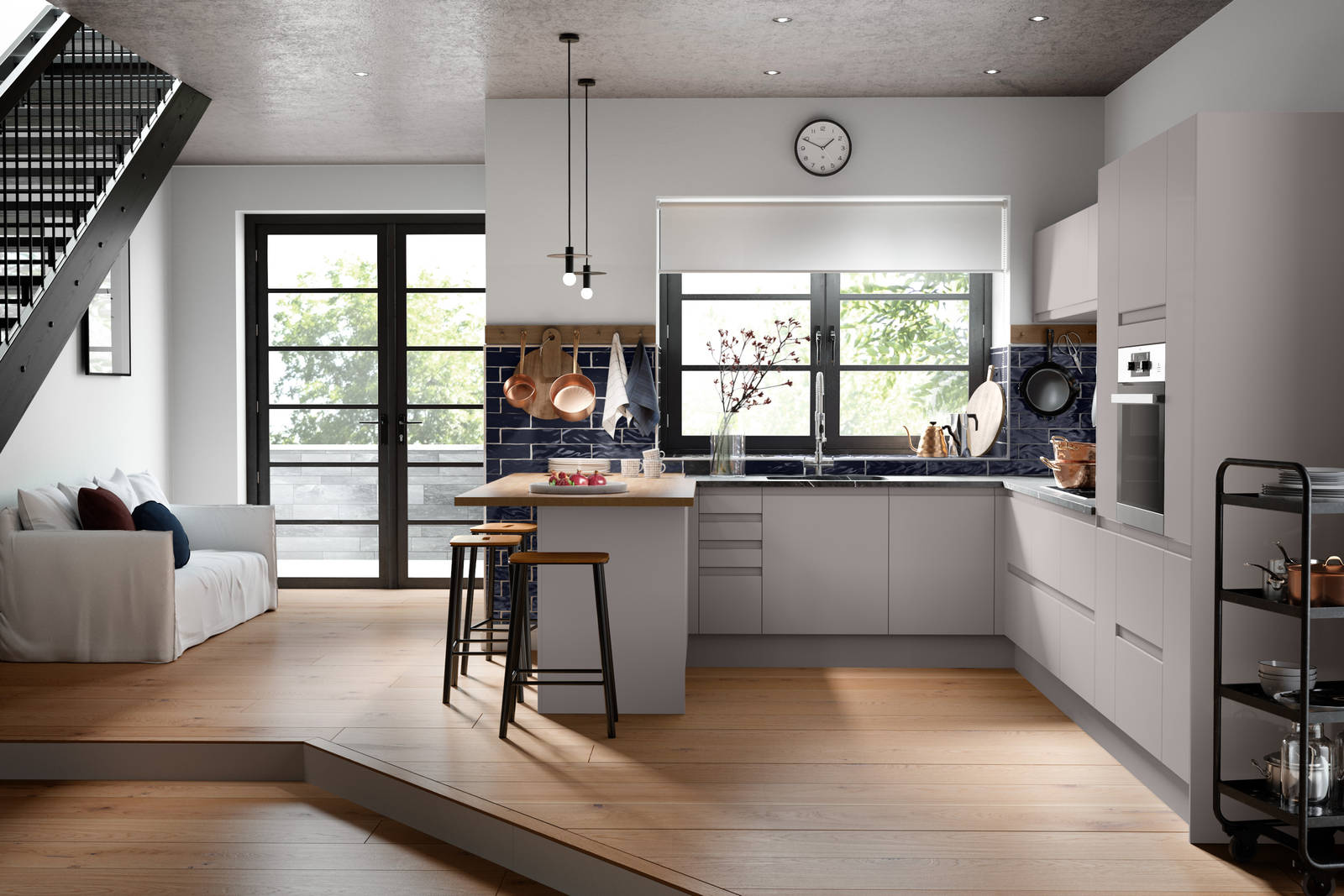 Luna Kitchen from Magnet. An affordable handless look with integrated J Pull doors for a stylish and modern look.