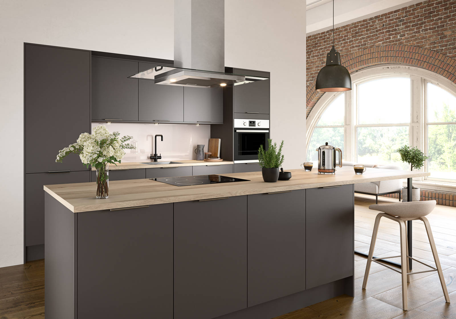 Nova by Magnet. Affordable slab door kitchen available in matt and super glass. 6 colours to choose from.