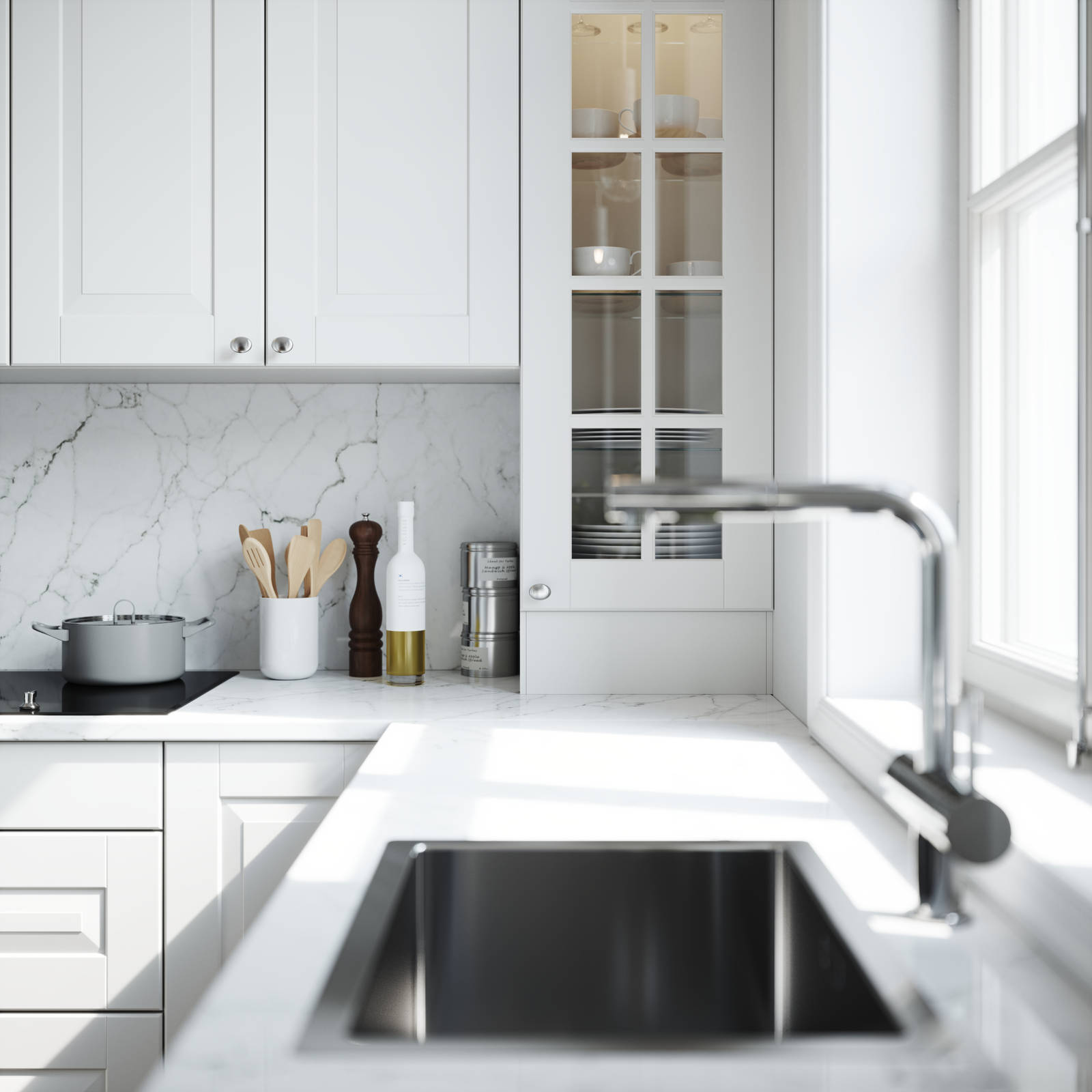 Lindö Frost - bänkstående vitrinskåp från Marbodal