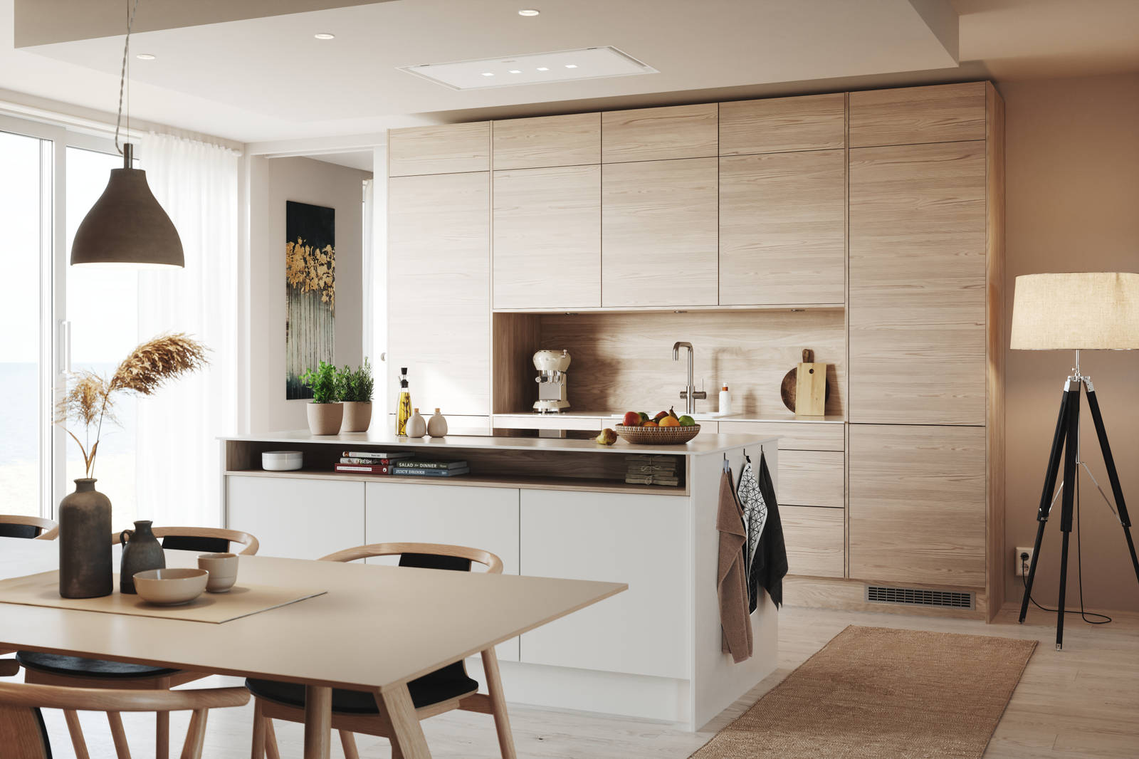 Malevik ljus - kök med köksö. Handtagslöst med tip-on - Marbodal