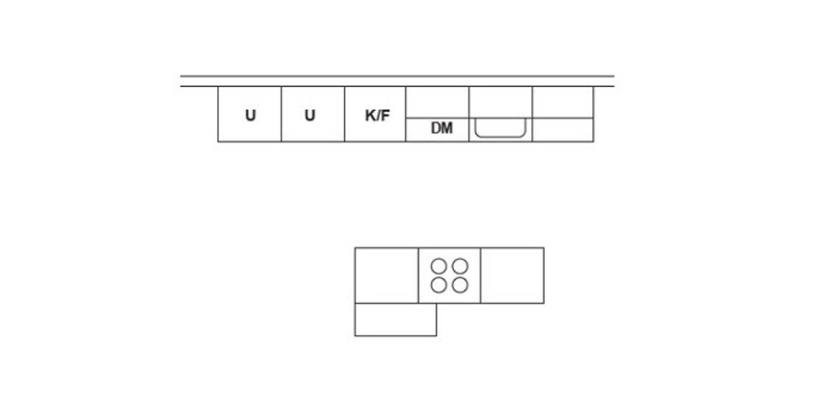 Illustration av kök med köksö