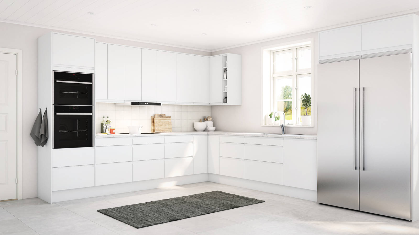 Herlig trendkjøkken med slette fronter og innfreste grep, som markerer modellens linjerene design. Horisont kjennetegnes av en klar og kjølig friskhet, noe som representerer ny nordisk design på sitt beste.