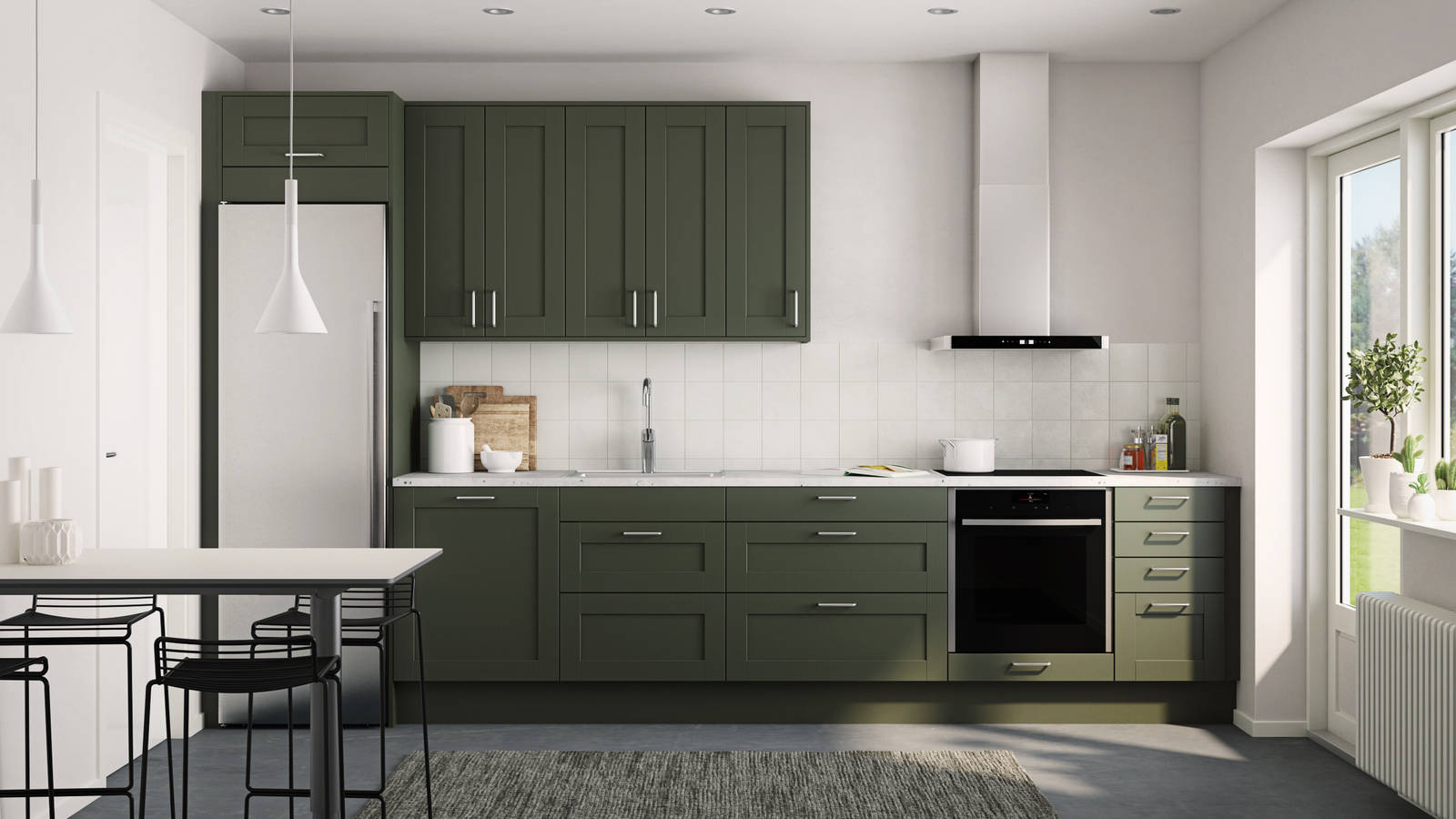 Nett og tidløs crossover-modell. Fronter med enkel ramme og slett fylling, noe som kombinerer vintage kjøkkendesign med et moderne uttrykk.