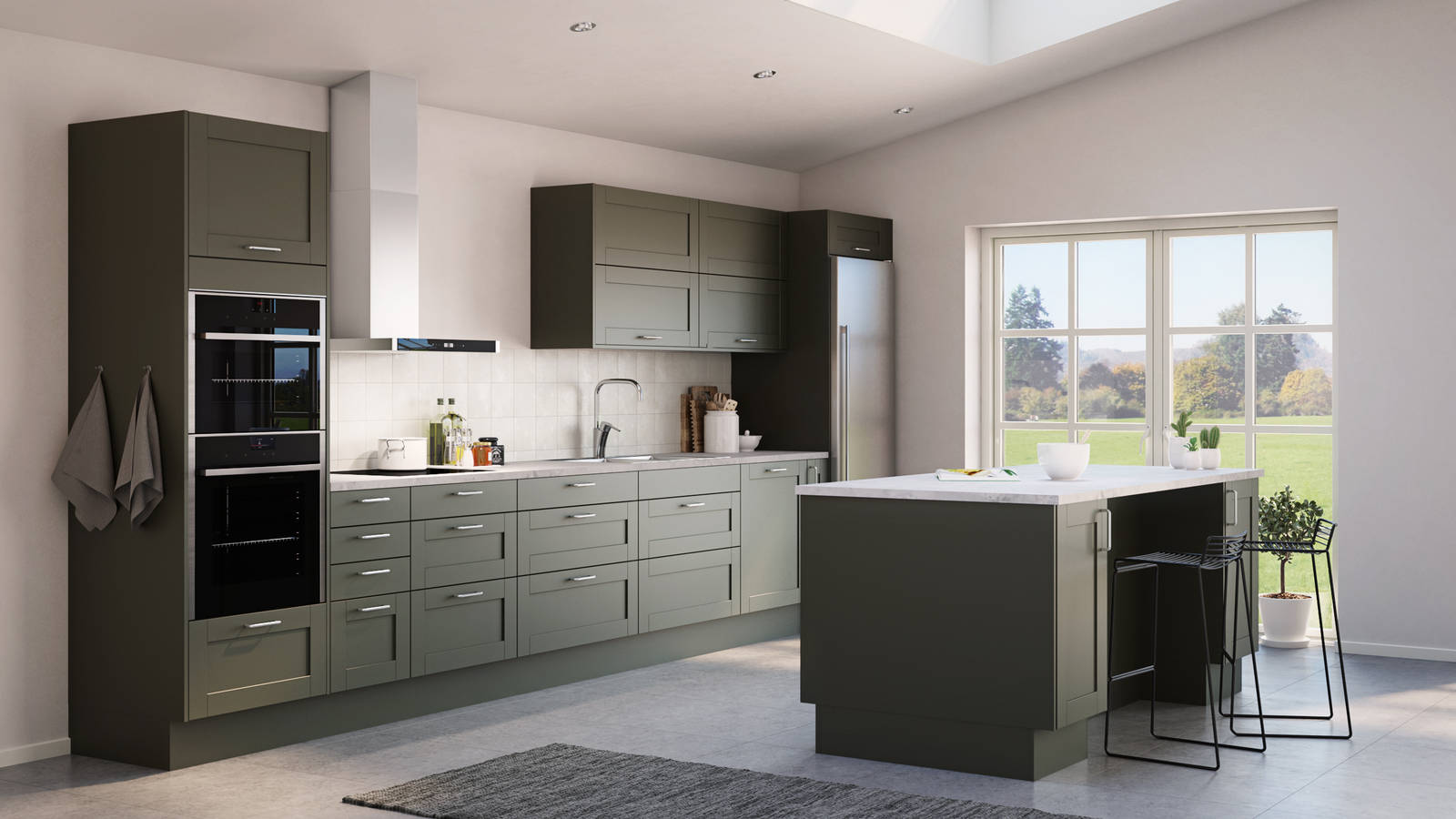 Nett og tidløs crossover-modell. Fronter med enkel ramme og slett fylling, noe som kombinerer vintage kjøkkendesign med et moderne uttrykk.