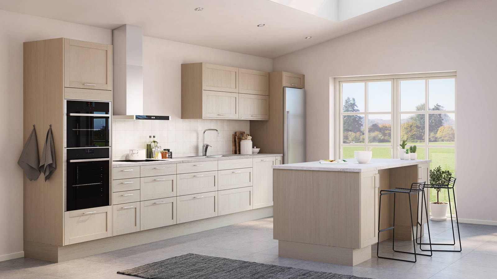 Rustikk og landlig kjøkkenmodell i heltre eik. Front med enkel ramme og slett fylling gjør at du kan variere uttrykket på kjøkkenet fra det helt moderne til det rustikke landlige preget alt etter hvilket tilbehør du velger.