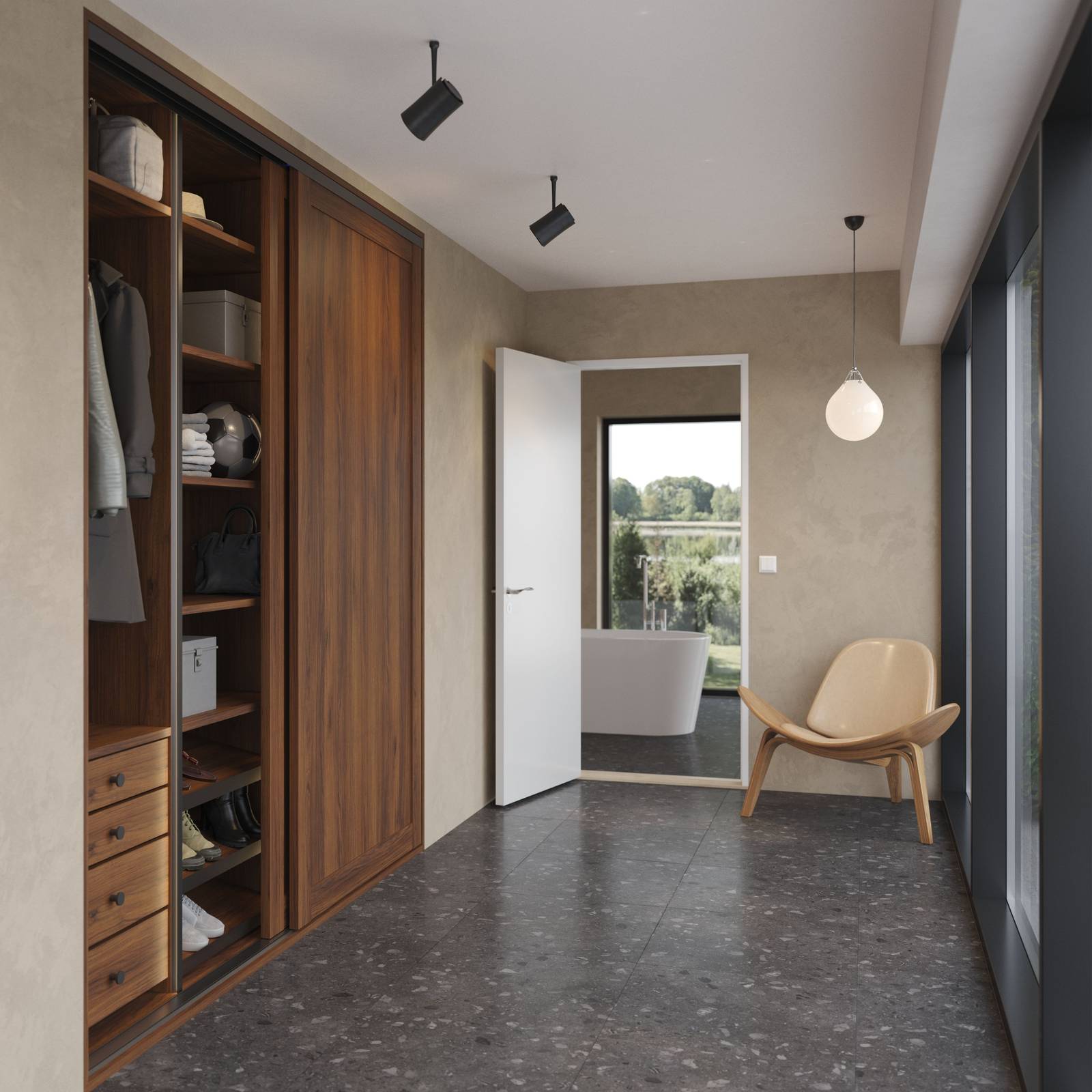 Garderobe skydedøre træ entre