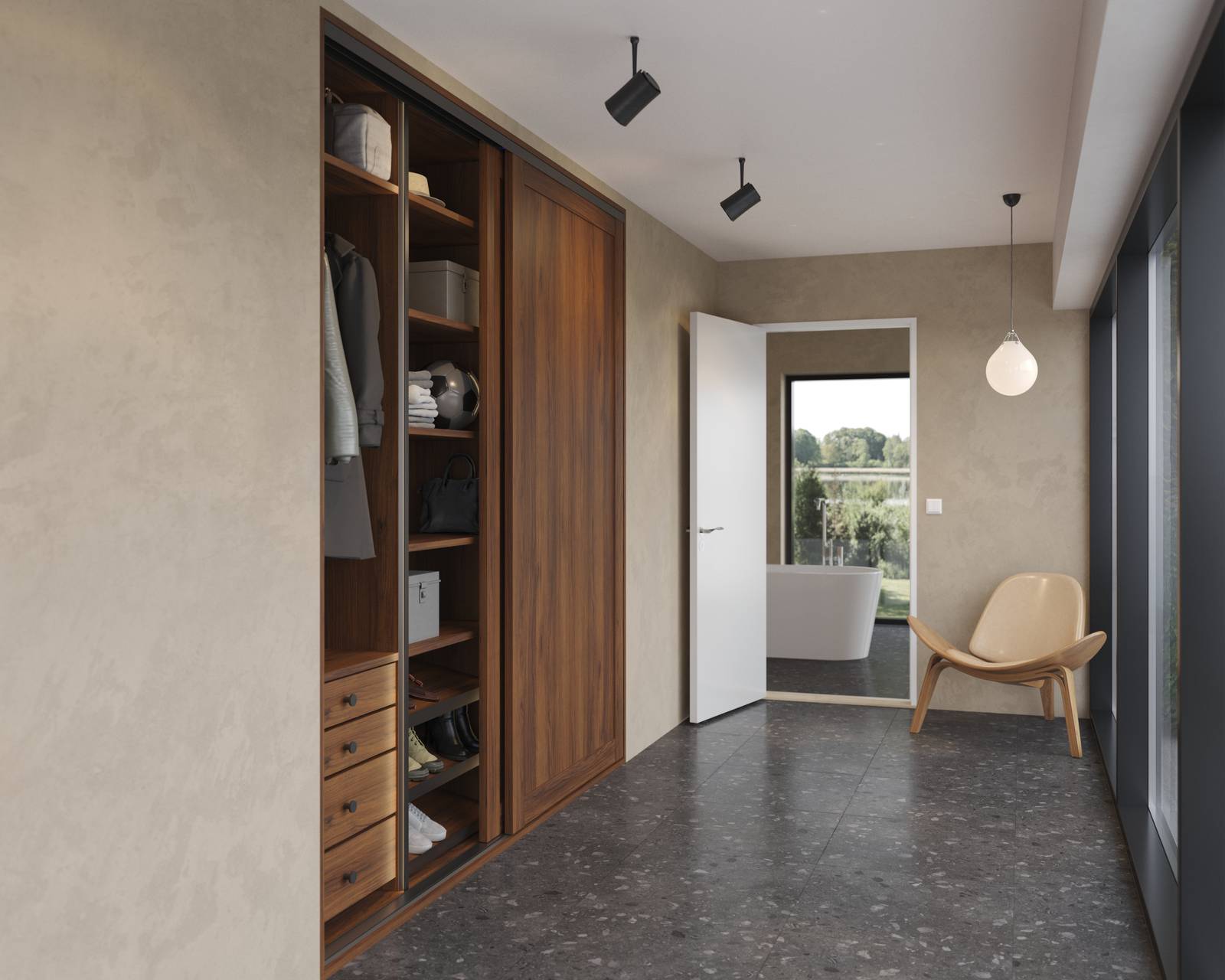 Skydedør garderobe entre warm valnød