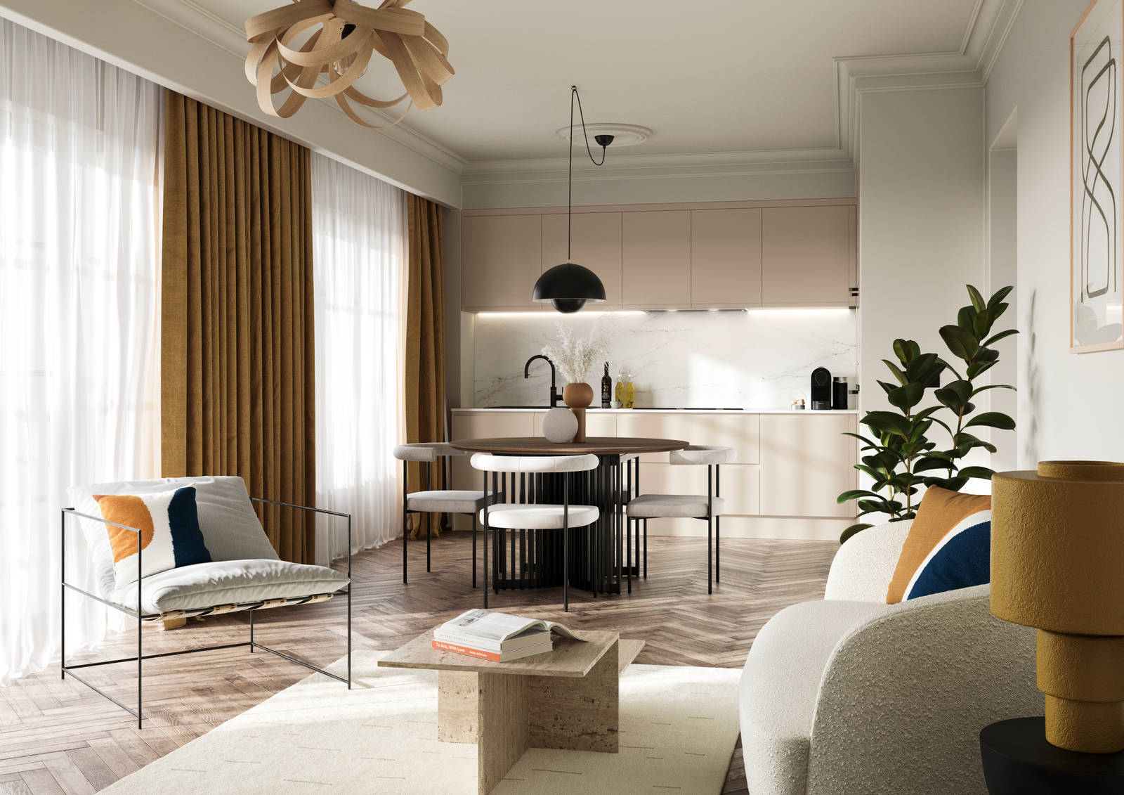 Luna in the shade Pebble is the ideal base for a minimalist kitchen design with its integrated handle that gives any kitchen a beautiful, sleek finish.