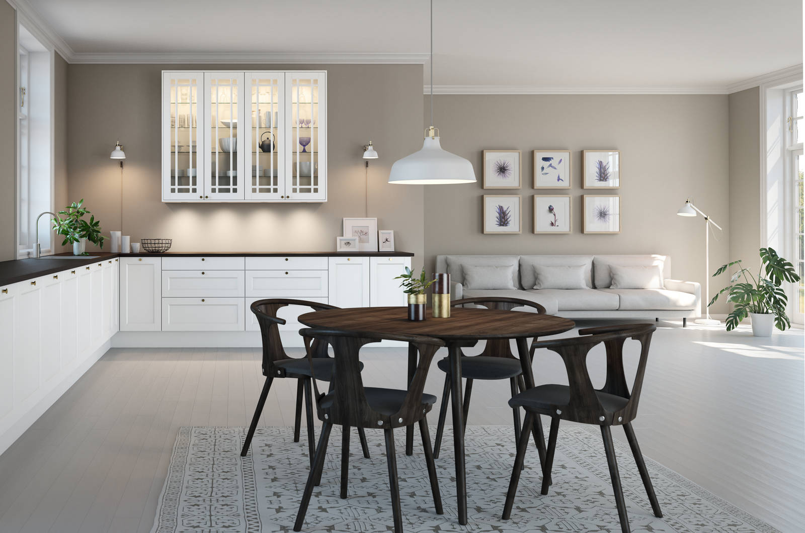 Norema Fager klassisk hvit klassisk kjøkken vitrinedører med glass