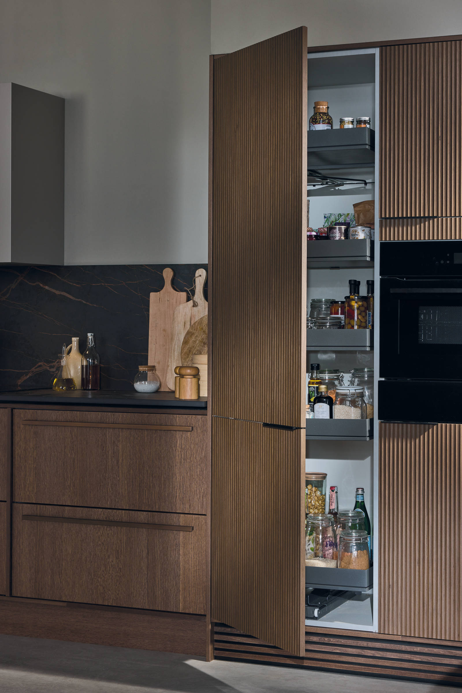 Open Nordic Nature cabinet showing larder inside.