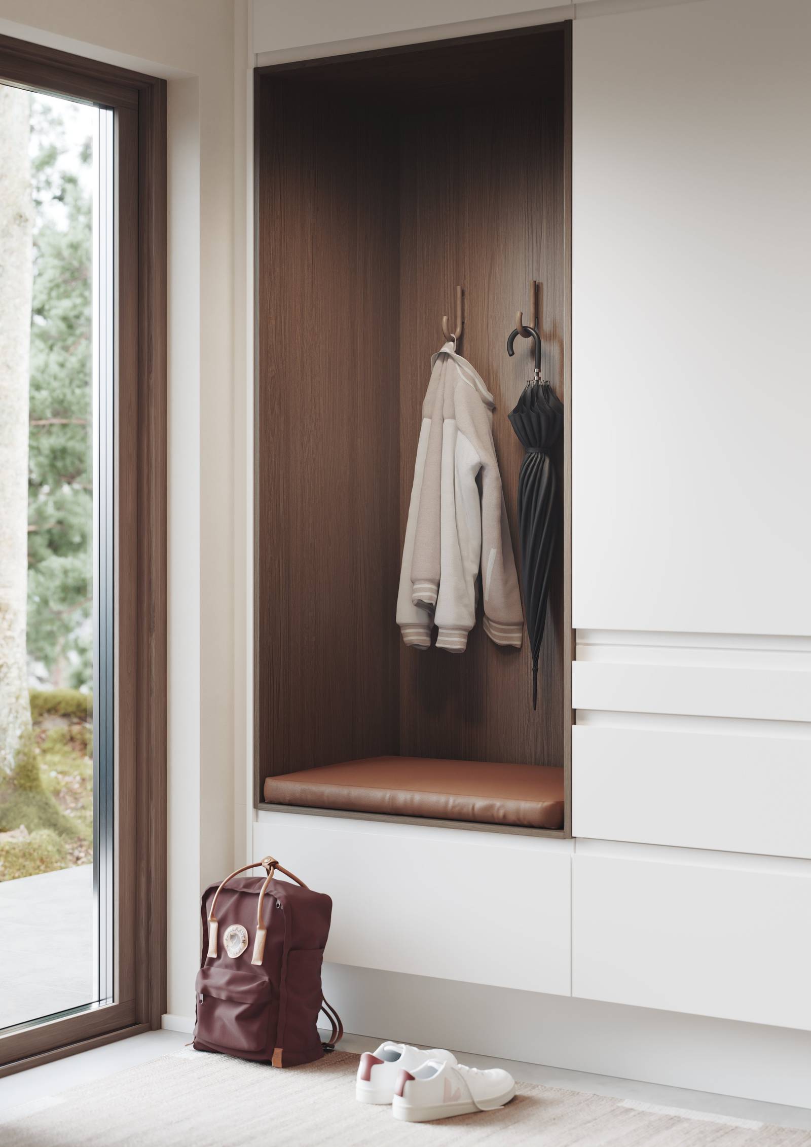 Magnora Garderobe er tidløs eleganse kombinert med orden, de innfreste grepene i frontene gir et grafisk, funksjonelt og minimalistisk uttrykk