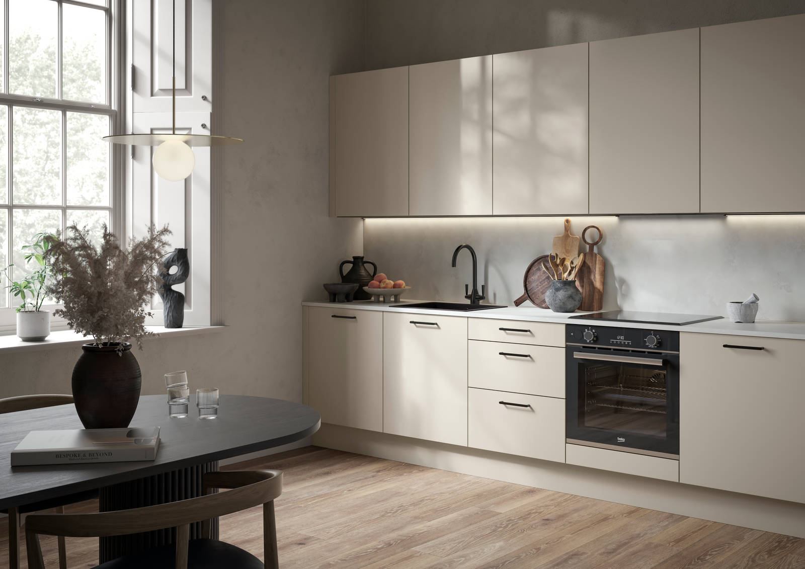 Modern kitchen design with a lightweight wood-effect finish