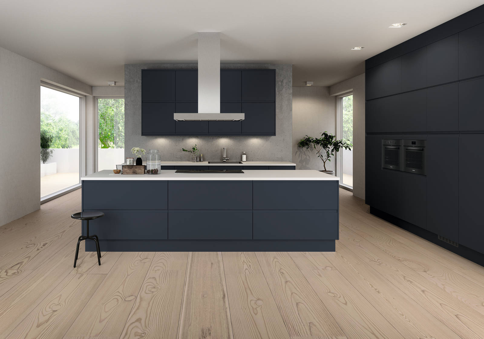 Herlig trendkjøkken med slette fronter og innfreste grep, som markerer modellens linjerene design.