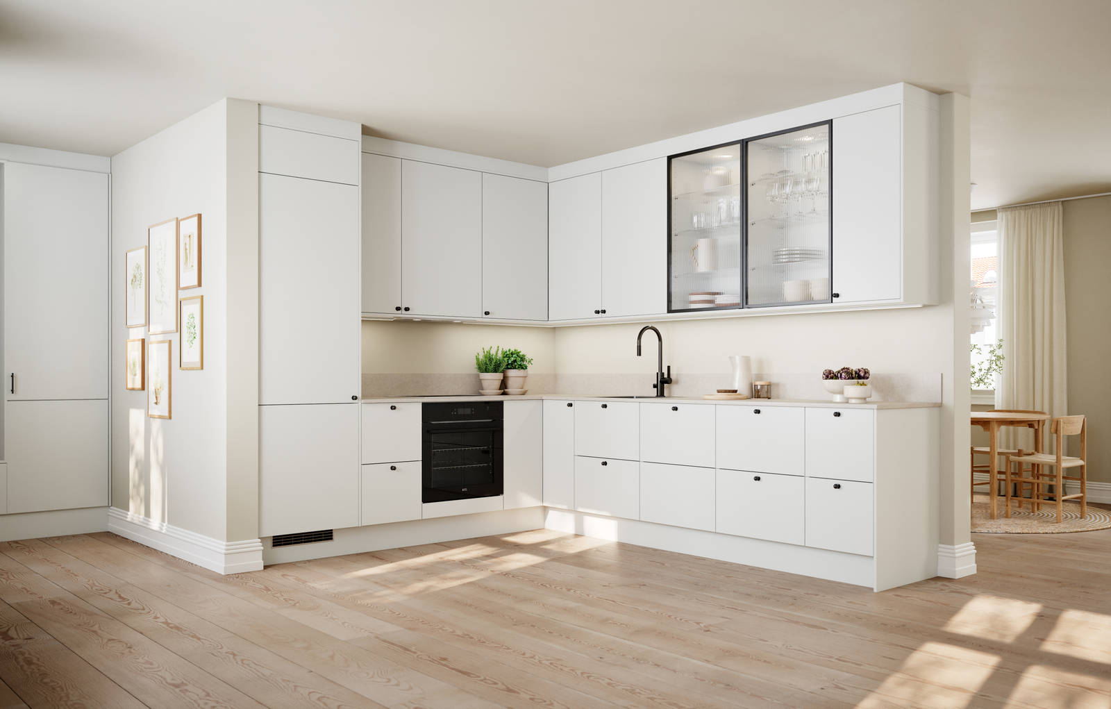 Vidde har et tidløst og minimalistisk design. Modellens enkel og rene formspråk gjør den velegnet for høye skapløsninger som gir god plassutnyttelse.