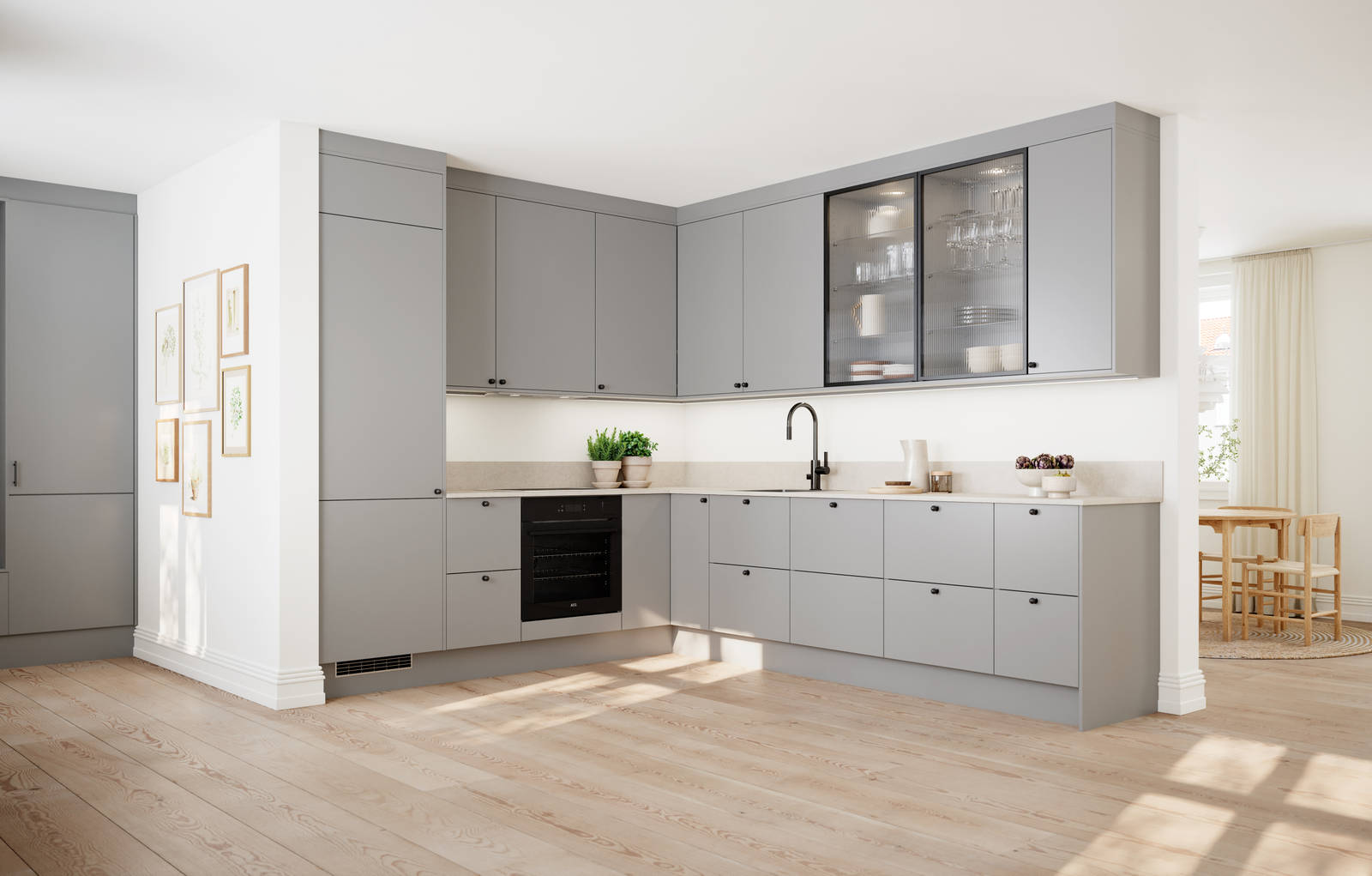 Vidde har et tidløst og minimalistisk design. Modellens enkel og rene formspråk gjør den velegnet for høye skapløsninger som gir god plassutnyttelse.