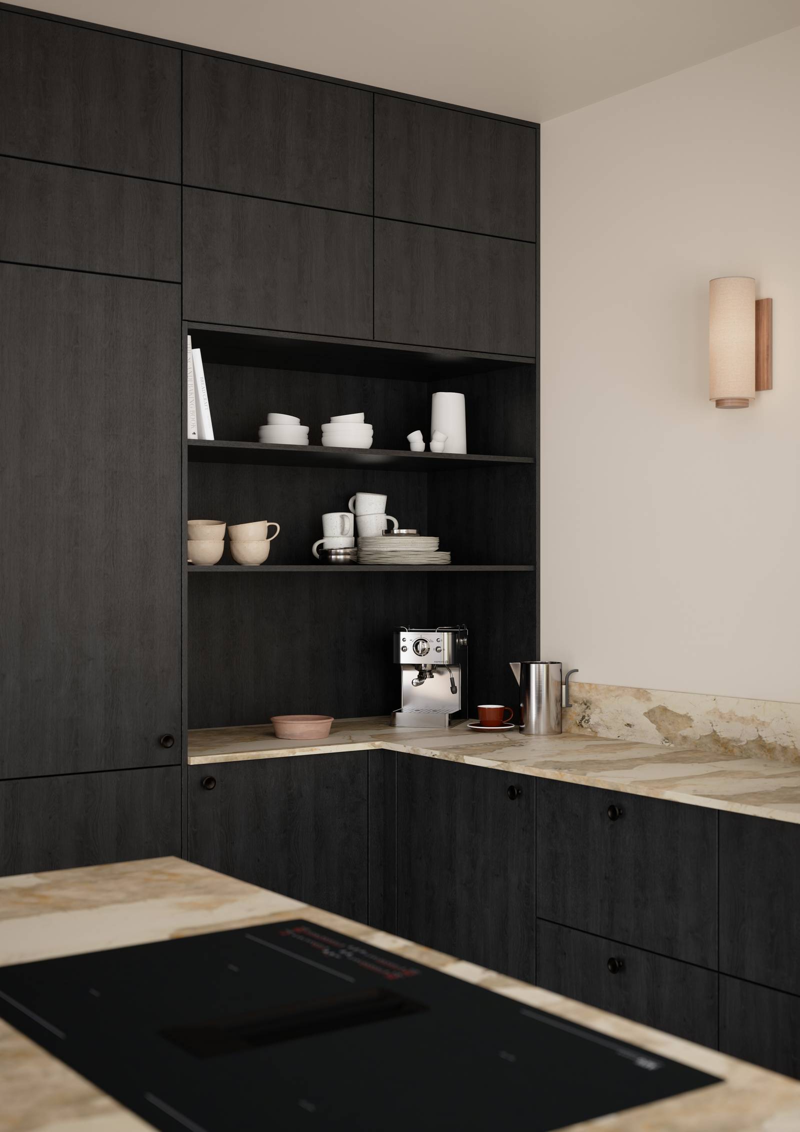 Favn er et kvalitetskjøkken inspirert av naturen. En vakker front i stående finer som gir hele kjøkkenet liv.