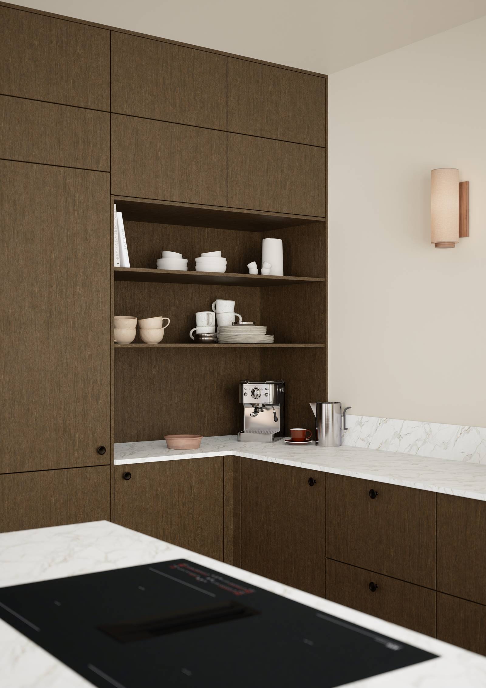 Favn er et kvalitetskjøkken inspirert av naturen. En vakker front i stående finer som gir hele kjøkkenet liv.