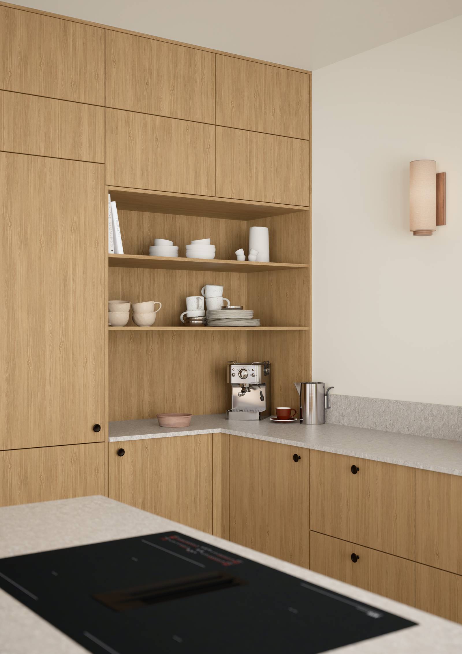 Favn er et kvalitetskjøkken inspirert av naturen. En vakker front i stående finer som gir hele kjøkkenet liv.