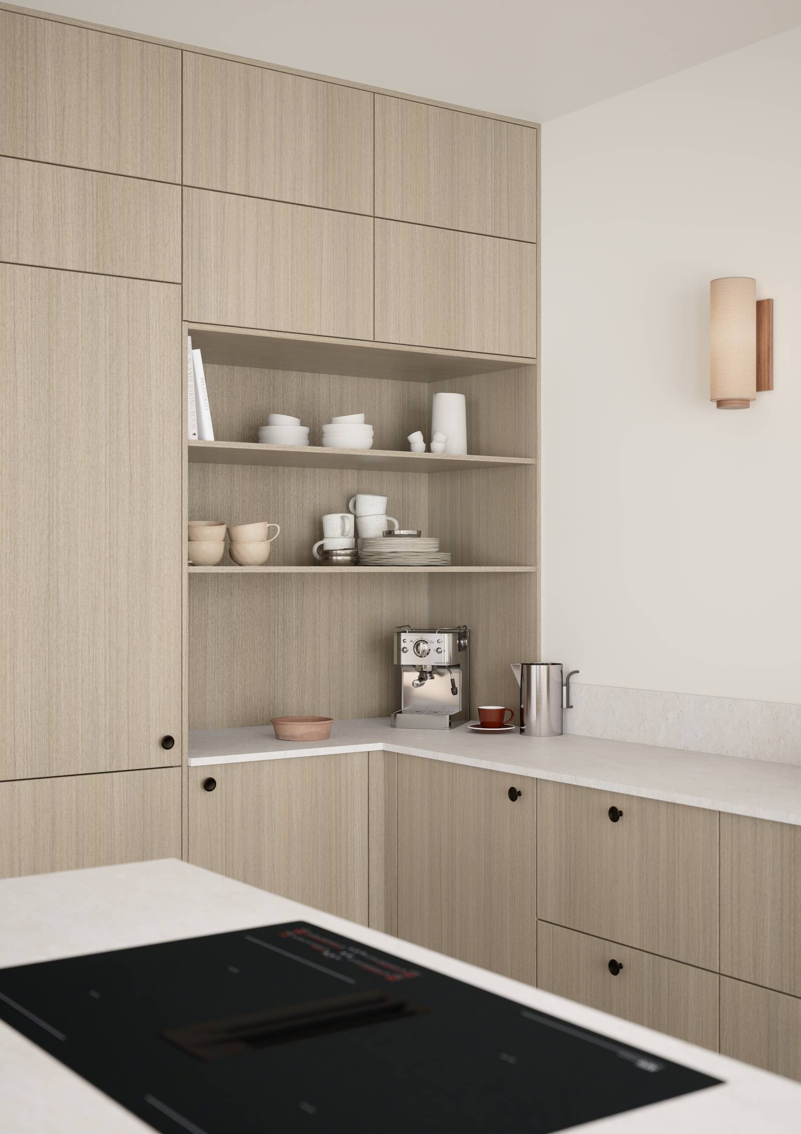 Favn er et kvalitetskjøkken inspirert av naturen. En vakker front i stående finer som gir hele kjøkkenet liv.