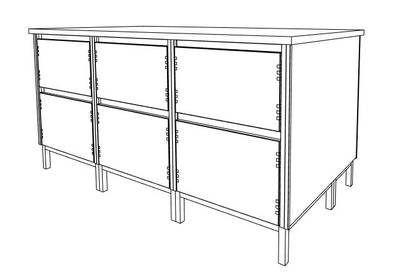 Illustration of a medium sized kitchen island with Nordic Craft cabinetry