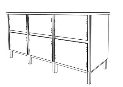 Illustration of a small kitchen island with Nordic Craft cabinetry