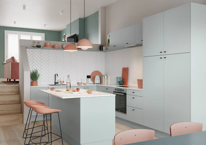 Nova by Magnet. Affordable slab door kitchen available in matt and super glass. 6 colours to chose from.