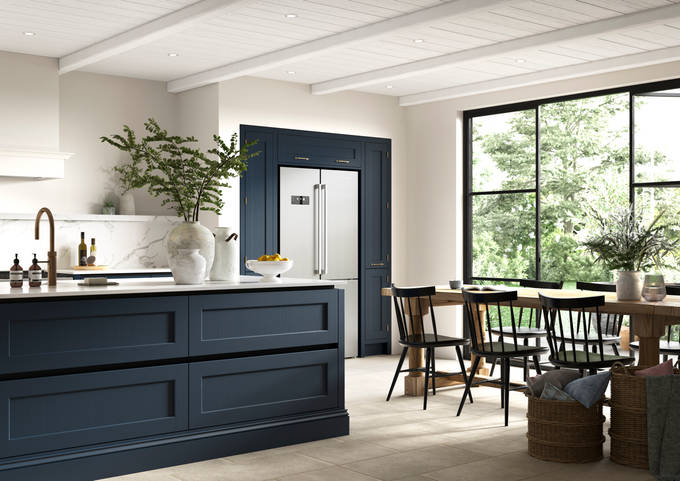 Integra Ludlow, a contemporary take on a Shaker kitchen, where the premium frontal features panelled doors with integrated handles,