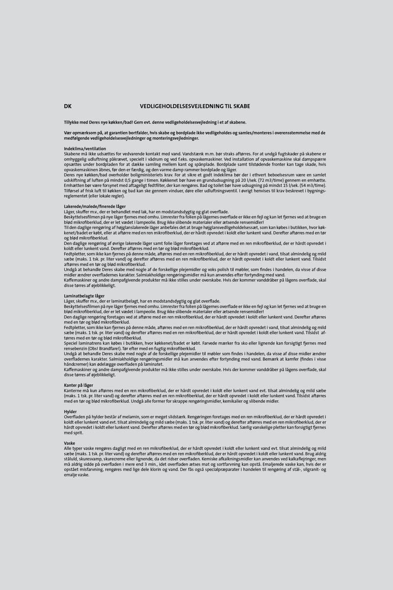 INVITA Vedligeholdsvejledning