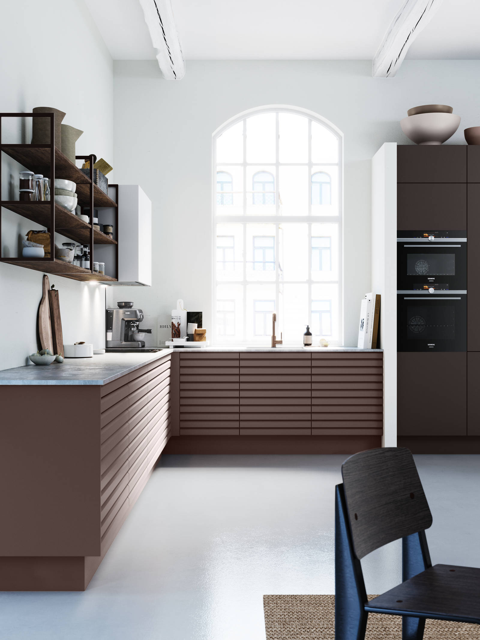 Kjøkkenmodellen Eikeli representerer en lun og nordisk eiketrend. Med sine malte lamellfronter i heltre eik, byr modellen på referanser til både kulinarisk bistro og urbane kafémiljøer.  Eikeli fåes kun som underskap.