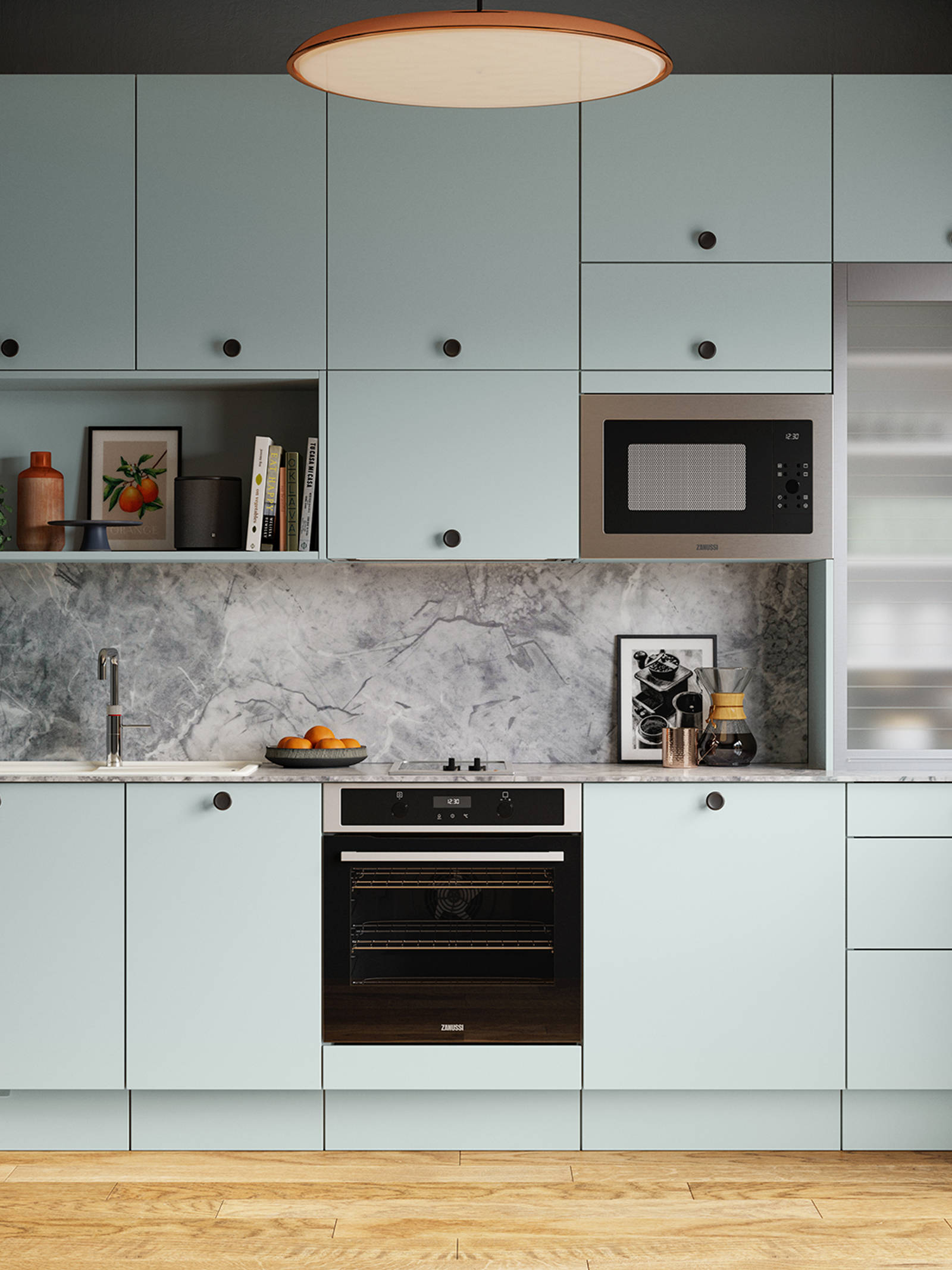 Soho from Magnet. Bold slab doors style this premium contemporary kitchen design available in 20 colours.