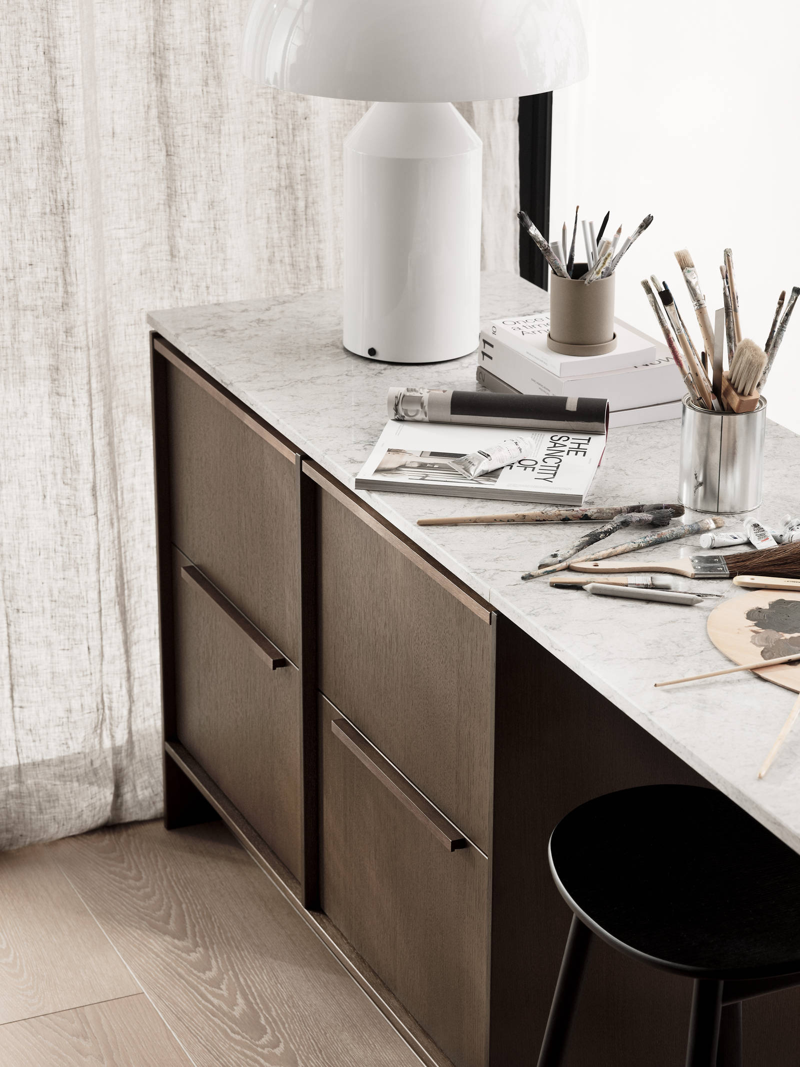 Køkkenmodul af Forever Oak, som er brugt til kontormøbel