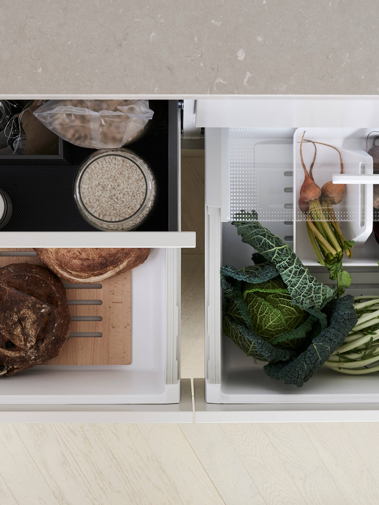 Marbodal - Lådinredning anpassade för olika råvaror som bröd, frukt och grönt.